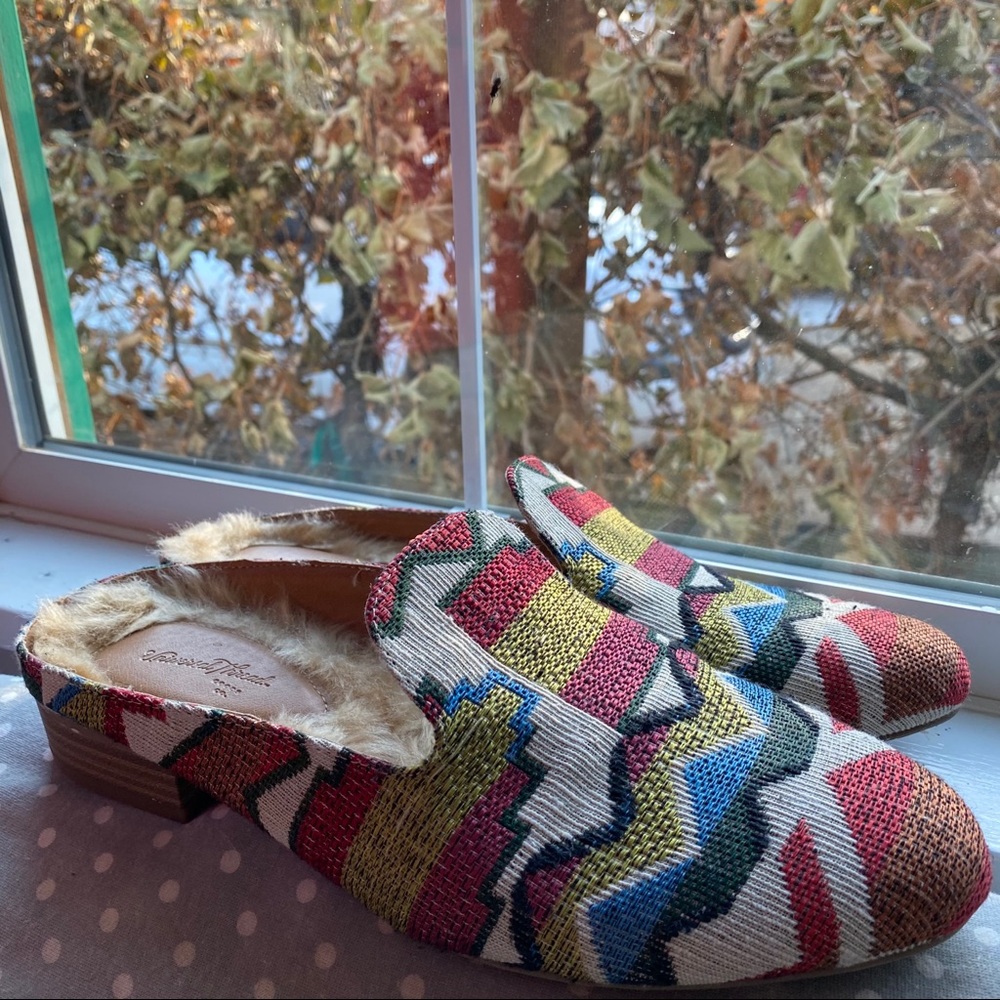 Multicolor Aztec Fur Mules - Picture 3 of 10